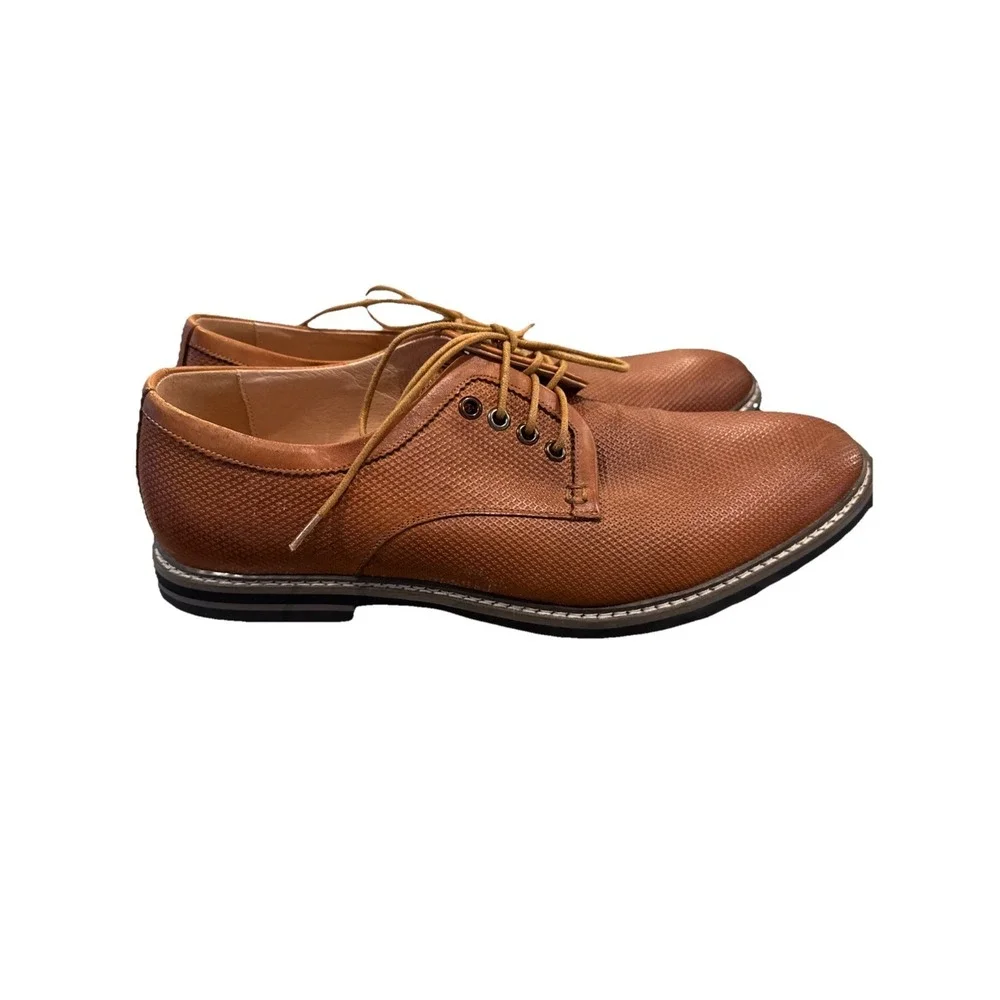Joseph Abboud Daytona‎ Brown Textured Leather Oxford Size 12